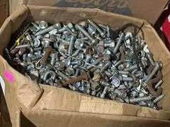 Metal Hardware Components Including Bolts, Screws, and Hinges