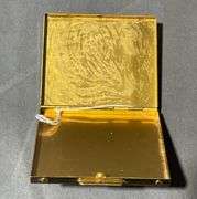 Brass and Mother-of-Pearl Compact with Leaf Design