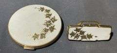 Stratton Compact with Gold-Tone Leaf Design, 3″
