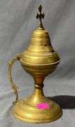 Polished Brass Incense Burner with Hinged Lid and Cross Finial
