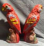 Carnival Chalkware Parrots Marked “Fall Festival Lakeville, Indiana 1952” 13.5” Tall