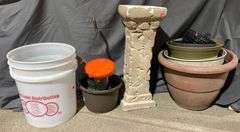 Pillar Decoration, Bucket, and Planters