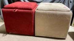 Fabric-Covered Storage Ottomans with Removable Lids, 17x17x17”