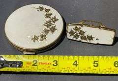 Stratton Compact with Gold-Tone Leaf Design, 3″
