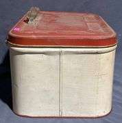 Metal Storage Box with Floral Design and Red Lid 14x10x8″