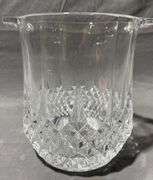 Clear Cut Glass Ice Bucket with Handles and Starburst Base, 6″