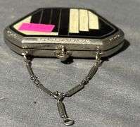 Silver-Tone Octagonal Compact with Black and White Enamel Inlay, 3×2″