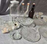 Glassware and Bottles with Pressed and Etched Designs