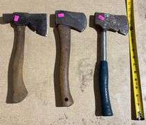 Three Hand Axes with Mixed Handles and Steel Blades