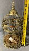 Black Textured Storage Box With Glass Knob Lid and Brass Wire Cage with Faux Nest