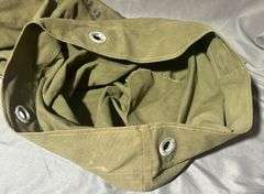 Green Canvas Military Duffle Bag with Straps Marked ‘Edmund E Leistman Approx. 35″ x 20″