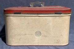 Metal Storage Box with Floral Design and Red Lid 14x10x8″