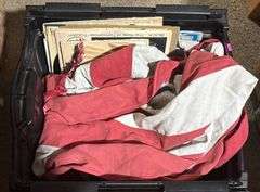 56×92 Inch United States Flag with Assorted Items in Storage Bin