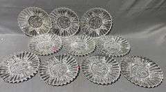 Ten Clear Glass Pressed Glass Plates with Fruit Motif, 7″