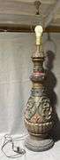 Table Lamp with Carved and Painted Base, 43” Tall