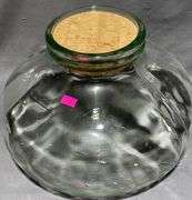Clear Glass Jar With Cork Lid, Made in Italy, 12” Diameter, 9” Tall