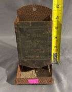 Tin Wall Hanging Match Box Holder, 6” Tall