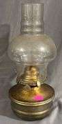 Lamplight Farms Brass Oil Lamp with Clear Glass Chimney, 11” Tall