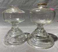 Glass Oil Lamp Bases with Etched and Smooth Designs