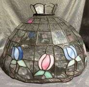 Stained Glass Light Fixture Shade With Floral Motif - there is a crack in the shade 16.5”x11.5”