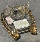 Glass Horseshoe-Shaped Pen Ink Stand With Gold-Tone Accents