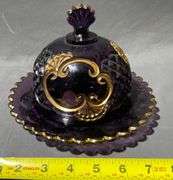 Purple Amethyst Pressed Glass Butter Dish with Gold-Tone Accents, 6″