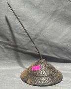 Metal Bill Spike with Intricate Pattern, 4” Diameter and Approx 7” Tall