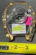 Glass Horseshoe-Shaped Pen Ink Stand With Gold-Tone Accents