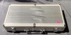 Aluminum Poker Chip Case with Chips, Dealer Button, and Blinds (No Cards)