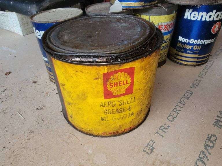 Vintage Oil and Grease Cans Featuring Kendall, Exxon, and Shell ...
