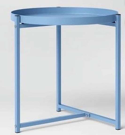 Room Essentials Table Room Essentials Blue Steel Tray Top Round Side Table - Metzger Property ...