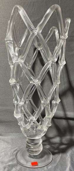 Art Glass Vase With Openwork Diamond Pattern 19”H - Metzger Property ...