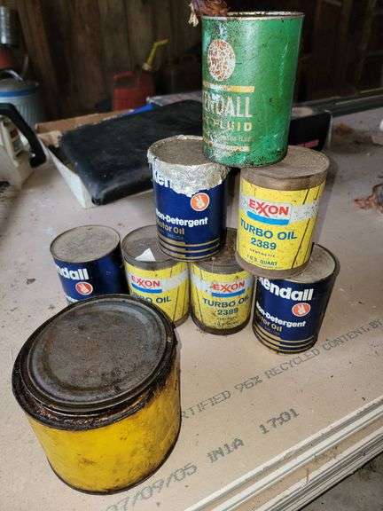 Vintage Oil and Grease Cans Featuring Kendall, Exxon, and Shell ...