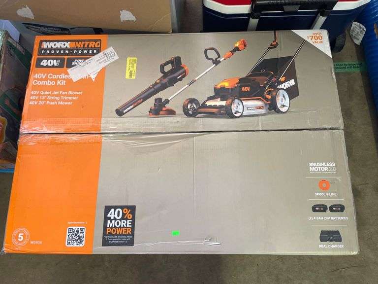 WORX Nitro Cordless 40V 3-in-1 Combo Kit with Blower, Trimmer, and Lawn ...