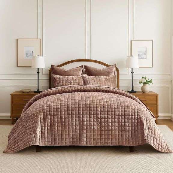 RECYCO - Luxury Velvet Quilt King Size Bedding Set. Lightweight Quilted ...