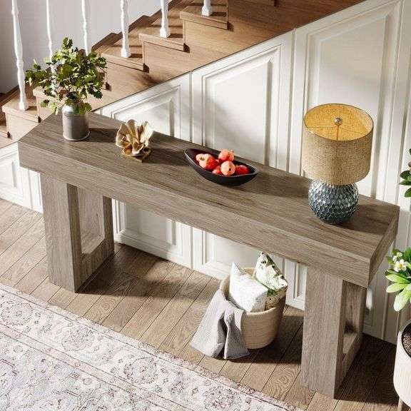 BYBLIGHT - Turrella 63 in. Rustic Grey Sofa Table Rectangle Wood ...