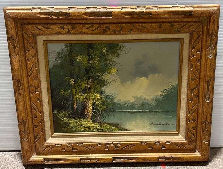 Framed Oil Painting of a Forest and Lake Scene Signed ‘Anderson’ 24”x20 ...