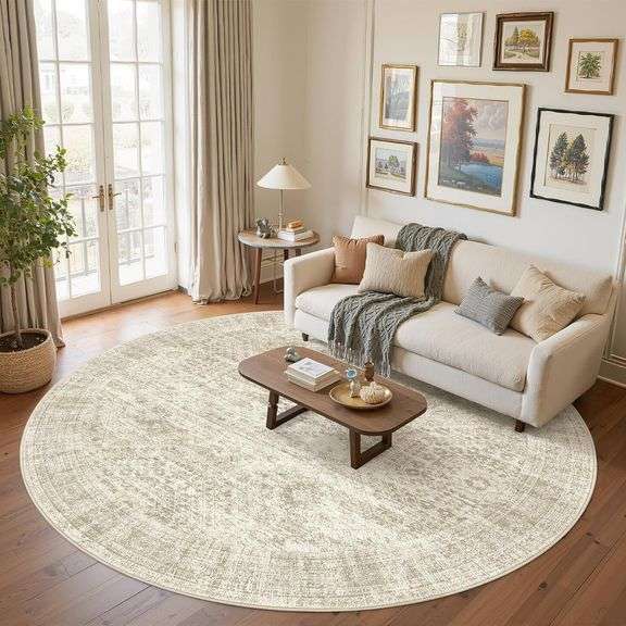 SOALMOST - SOALMOST 8X8 BEIGE ROUND RUG 8FT LIVING ROOM CIRCLE RUG ...