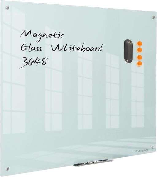 NOTEPAD - MAGNETIC DRY ERASE BOARD - FRAMELESS GLASS WHITE BOARD 48 X ...