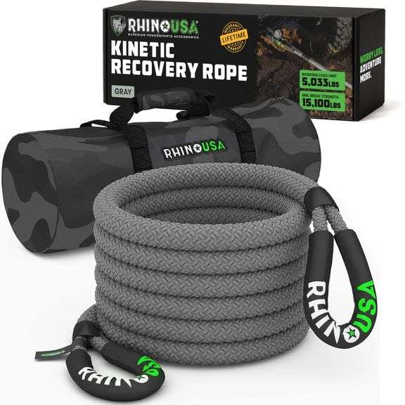 Rhino USA Kinetic Rope Recovery Kit with 30-ft Rope, Bag, and Shackles ...