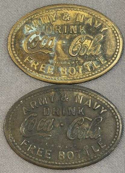(2) Drink Coca-Cola Army & Navy Drink Tokens “Free Bottle” - Metzger ...