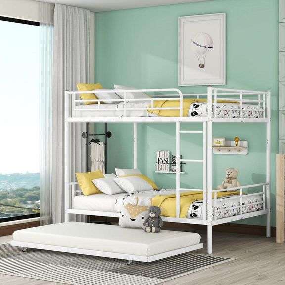 HARPER & BRIGHT DESIGNS - Detachable White Full over Full Metal Bunk ...