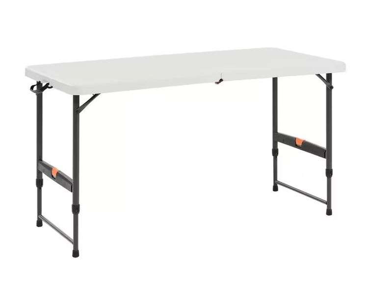 Adjustable Service Table HDX 4 ft. Almond Resin Top Folding Utility Table with Adjustable Height ...