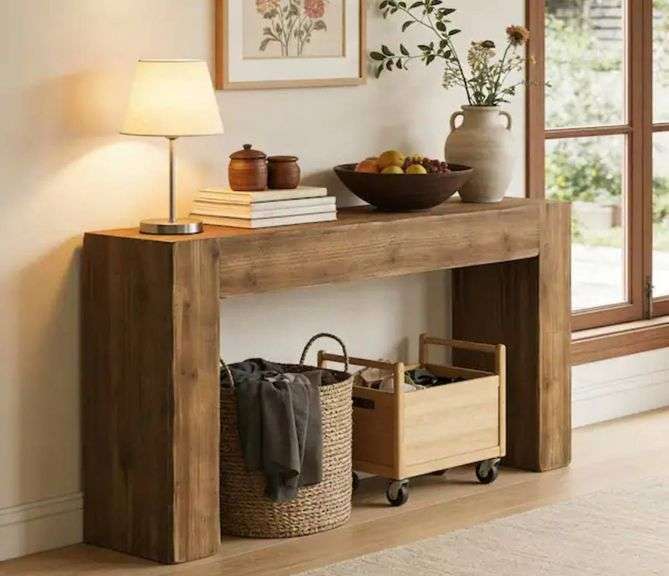 BYBLIGHT Turrella 63 in. Brown Rectangle Solid Wood Console Table ...