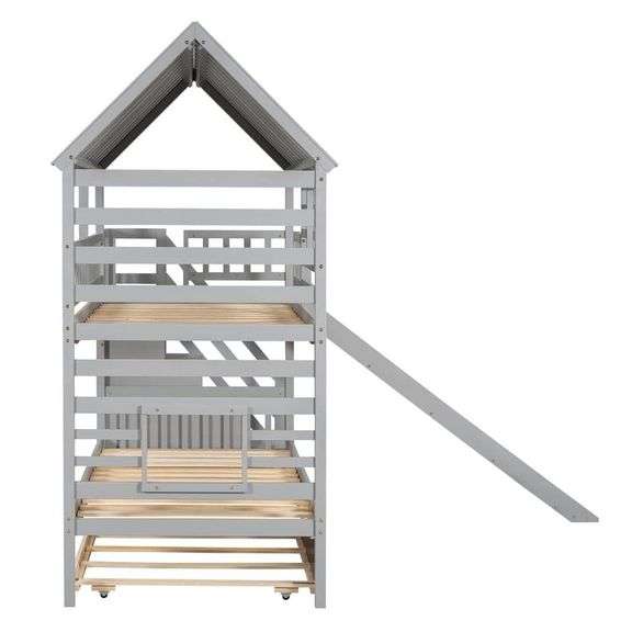 HARPER & BRIGHT DESIGNS - Gray Twin over Twin Wood House Bunk Bed with ...