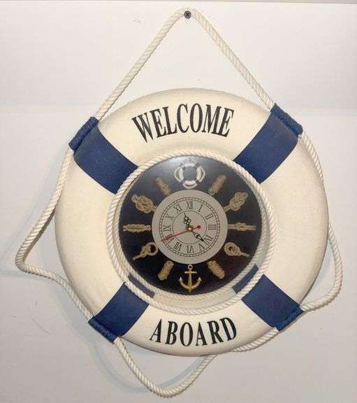 ‘Welcome Aboard’ Life Ring Wall Clock with Nautical Design, 13”x13 ...