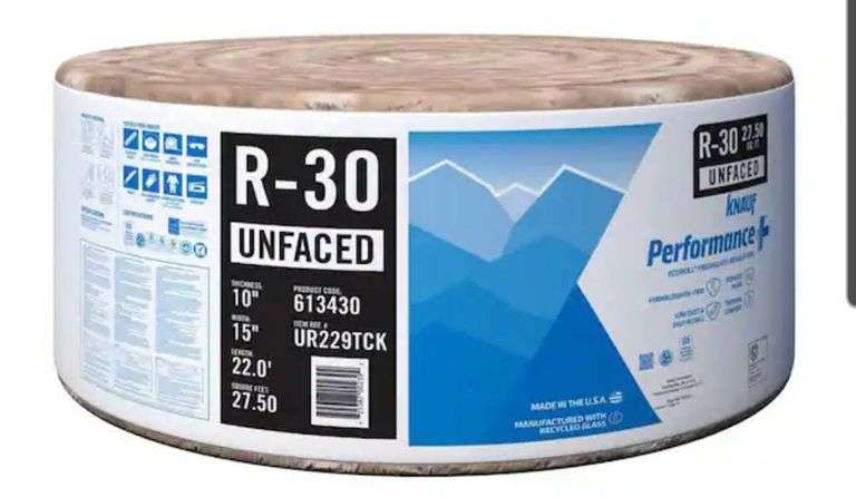 Knauf Insulation R30 Unfaced 15 in. x 22 ft. Fiberglass Insulation Roll ...