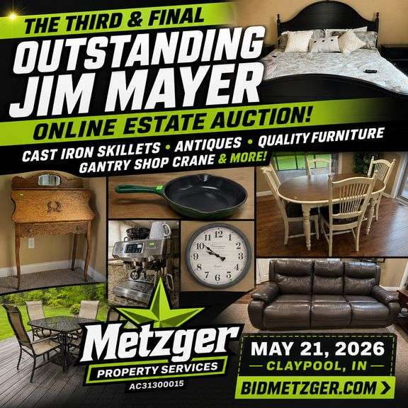 05.21.26 -- The Third & Final Outstanding Jim Mayer Online Estate Auction! -- 1972 Chevy Corvette Stingray • Cast Iron Skillets • Antiques • Quality Furniture • Gantry Shop Crane& Hoist • Framed Art • Patio Furniture & Garden Décor • Electronics • Home, Holiday Décor & More! -- Claypool, IN