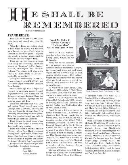 Short History of the Origination of this Collection by Frank & Hope Rider- Click Below