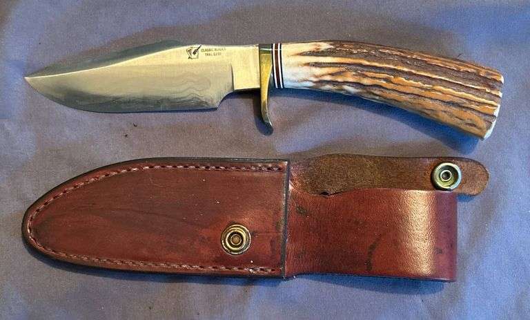 Blackjack Classic Blades Trail Guide Knife with Stag Handle & Leather ...
